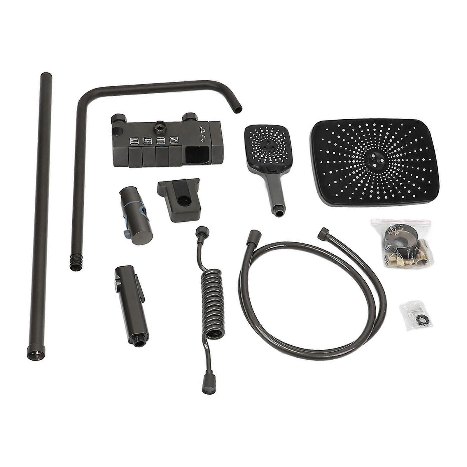 Rainfall Shower Head Set Push Button High Pressure Multiple Water Spray Modes Shower System for Bathroom Grey