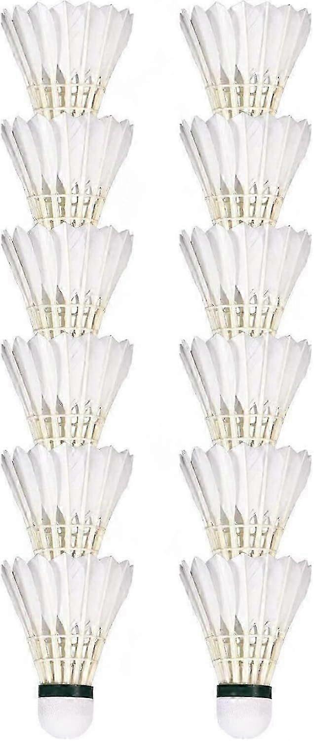 12 badminton balls in a bucket Full round and stable flight Competition-grade badminton Excellent stability and durability, suitable for indoor and ou