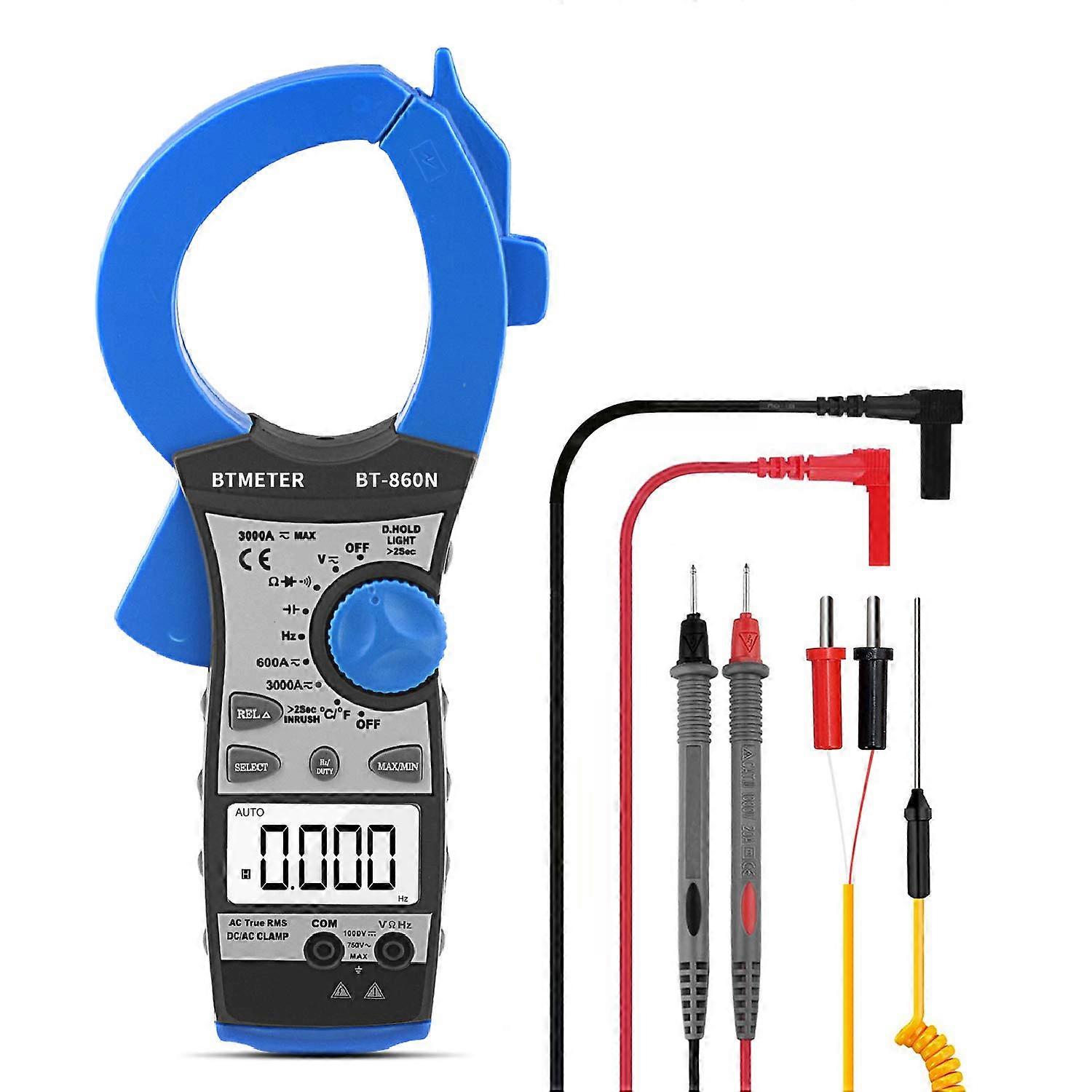 Digital Clamp Meter 3000A True-RMS Auto Ranging Multimeter AC/DC Current Voltage Resistance Temperature BT-860N