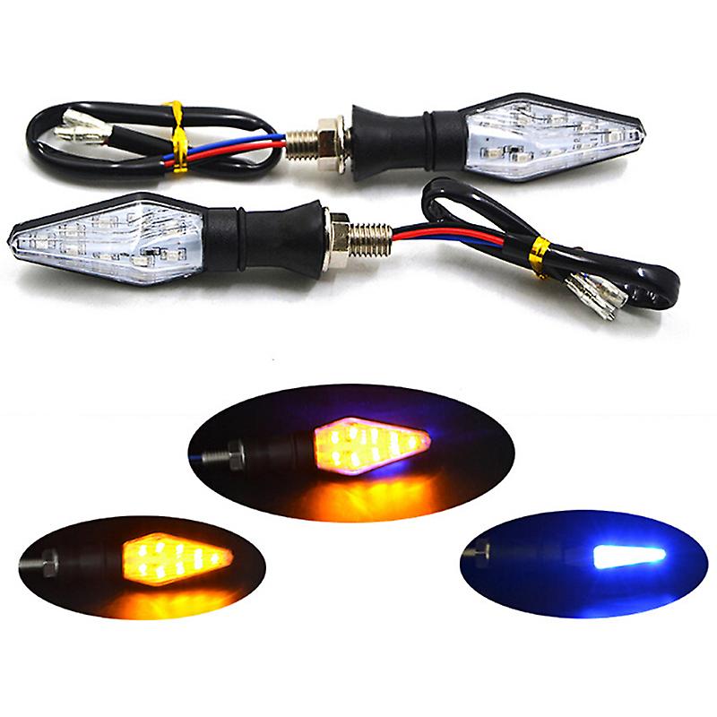 12led Amber+blue Motorcycle Turn Signal Indicator Light Blinker Universal