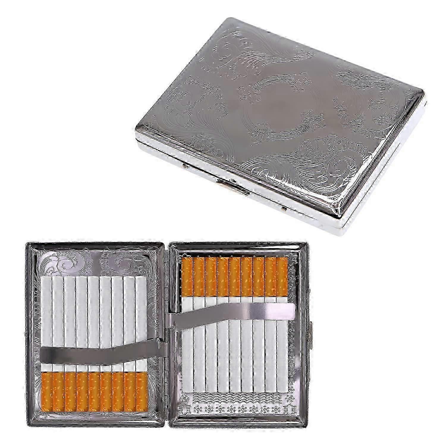 Silbernes Zigarettenetui aus Metall - Fasst 20 Stück Zigaretten (84 mm)
