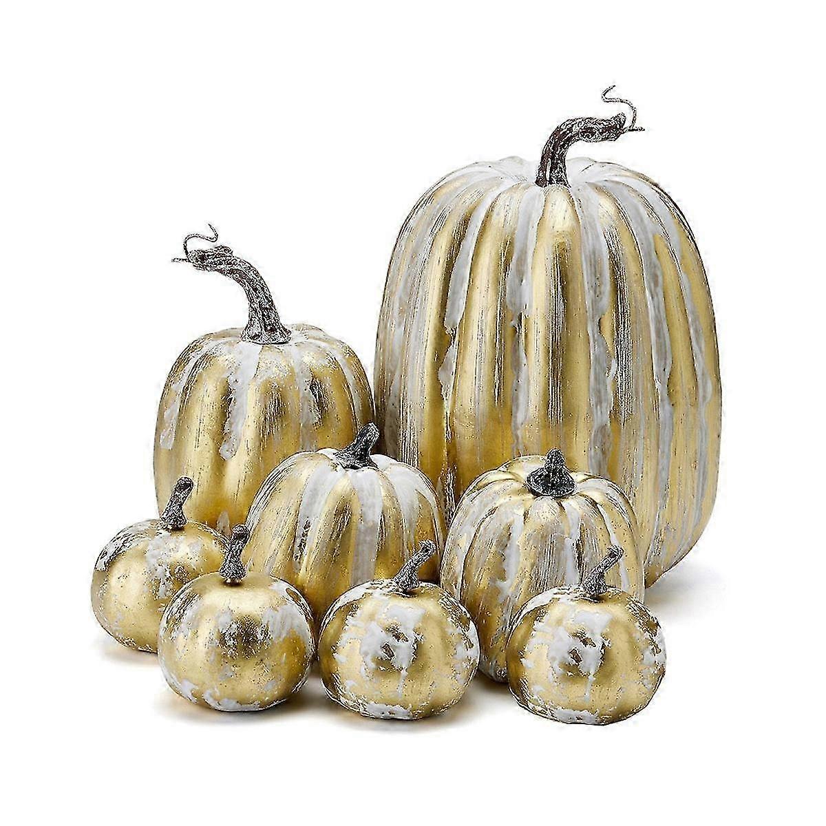 8PCS Assorted Fall Artificial Pumpkins Gold Brushed White Pumpkins Decorative Pumpkins Foam Pumpkin