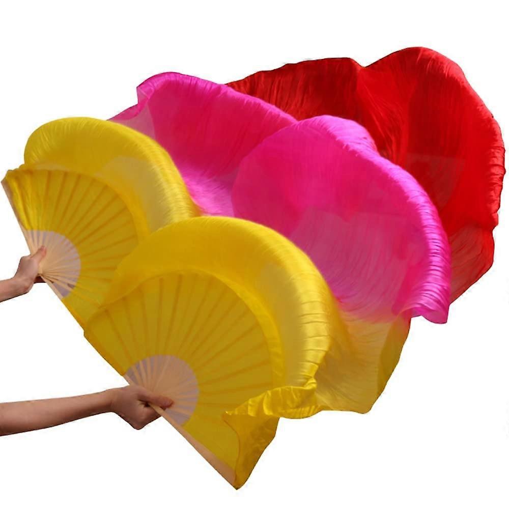 Seidenfächer, lange Seidenfächer Schleier Tanzfächer, Seidenhandfächer, Fächer (Farbschleier: OneColor, Größe: 180x90cm echte Seide)