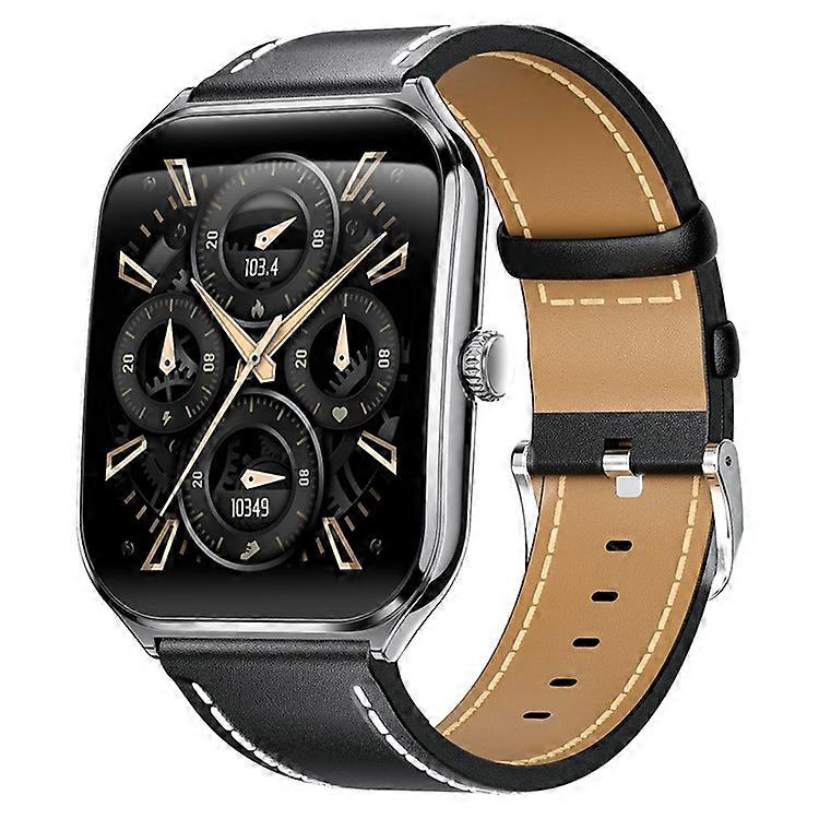 MT61 Ultra Thin Smart Watch 1.96 Inch AMOLED Curved Screen Bluetooth-Compatible Calling Health Monitor, Leather Strap
