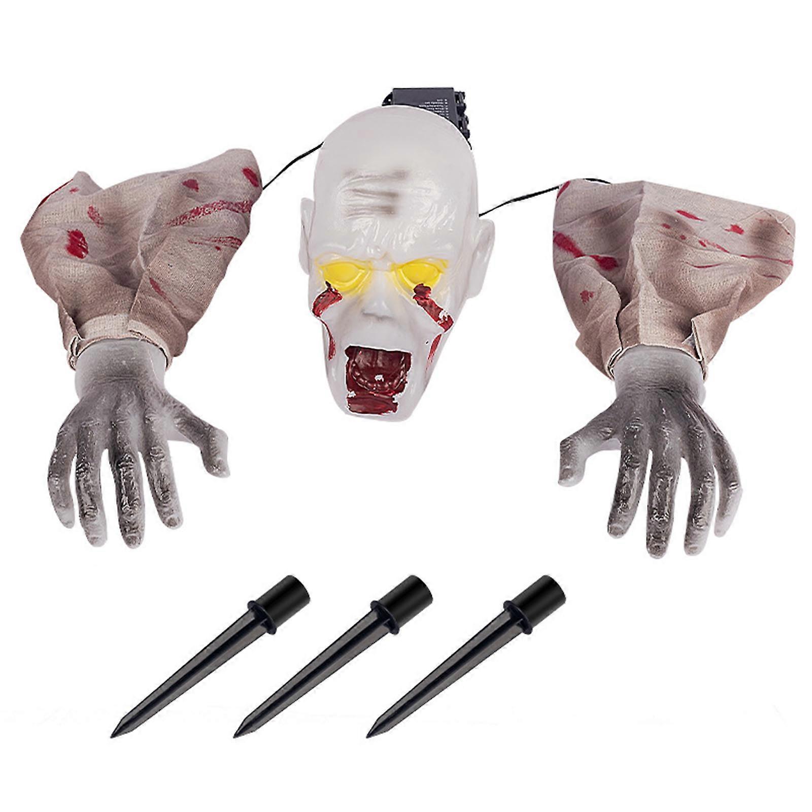 Unique Luminescent Skeleton Figurine Set Crawling Ghostly Glowing Skull Head Hands for Halloween Indoor Outdoor Display