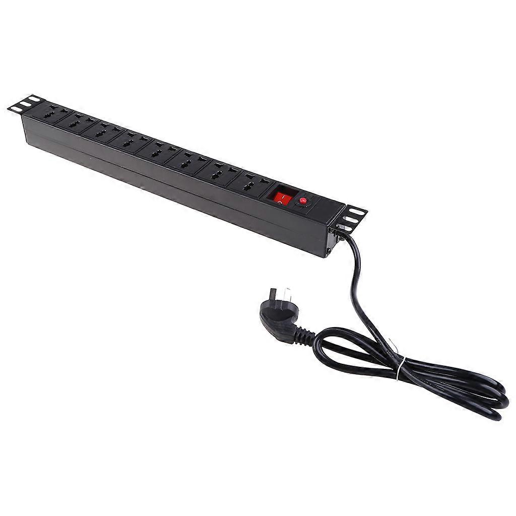 1U PDU Power Strip Surge Protector with Long Extension Cord 250V 10A 2500W 8 Outlets Socket Adapter Fast Charging Black