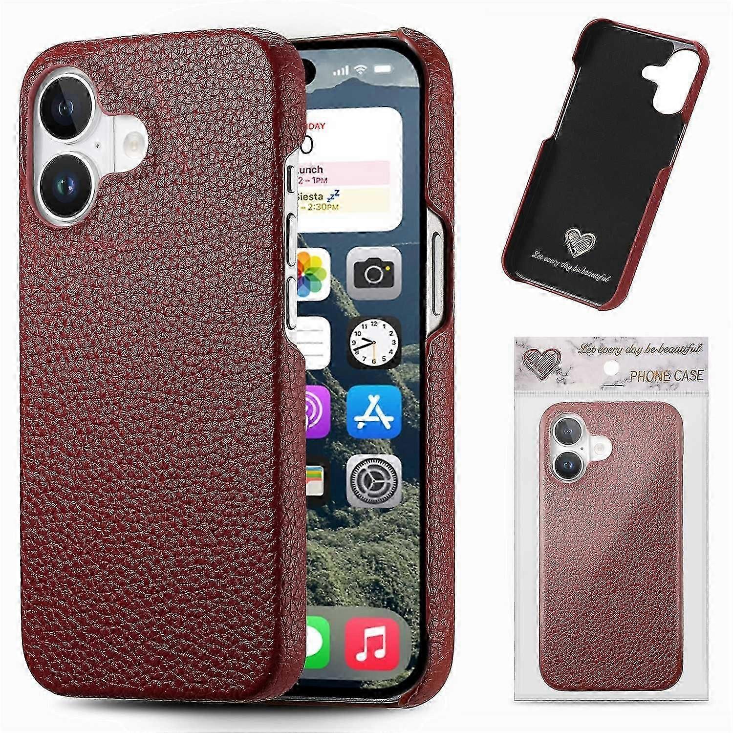 Y1 For Iphone 16 Plus Case Shockproof Litchi Texture Leather+pc Phone Cover - Jujube Apricot