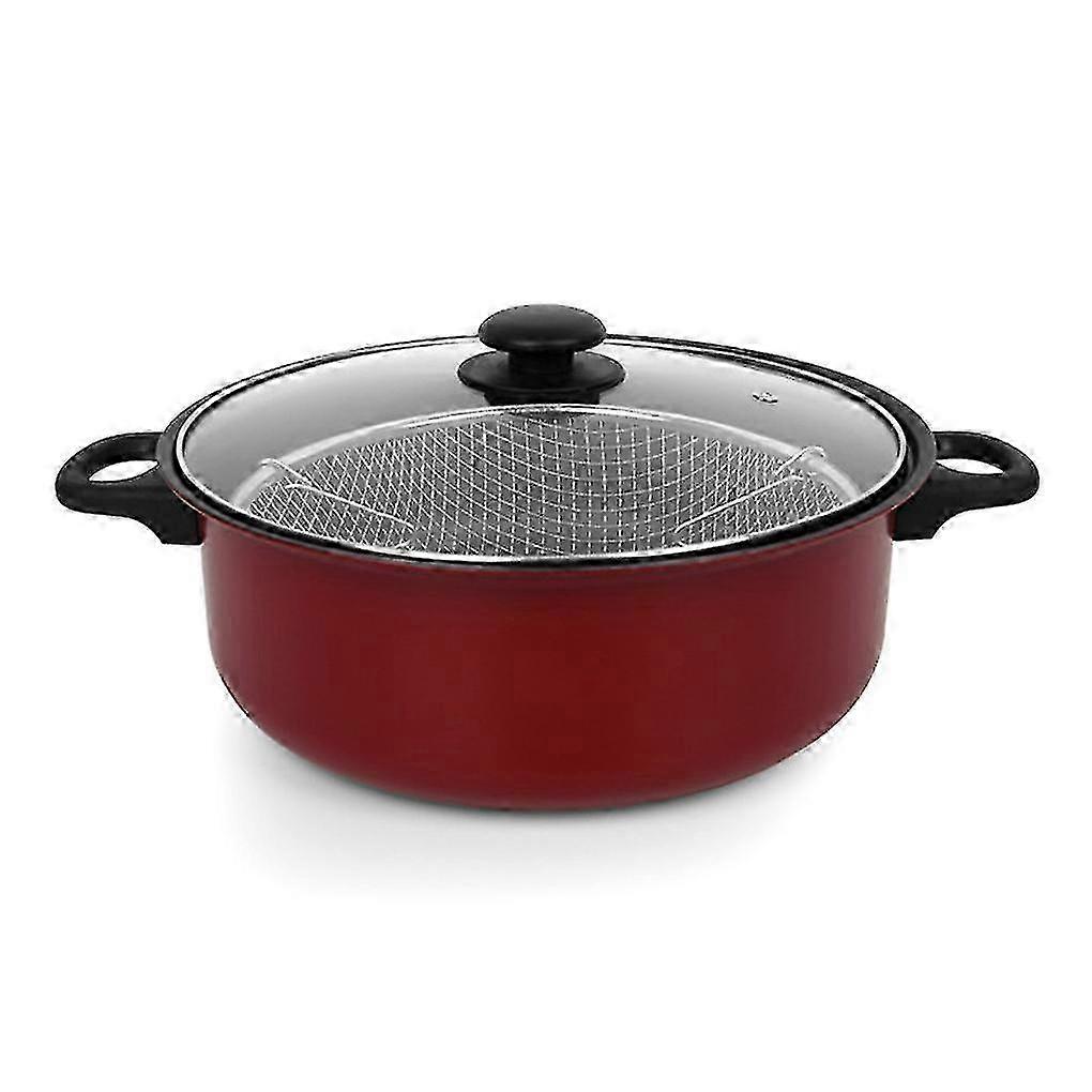 Casserole à frire profonde en acier inoxydable avec couvercle - 24cm Friteuse antiadhésive 0,3 mm