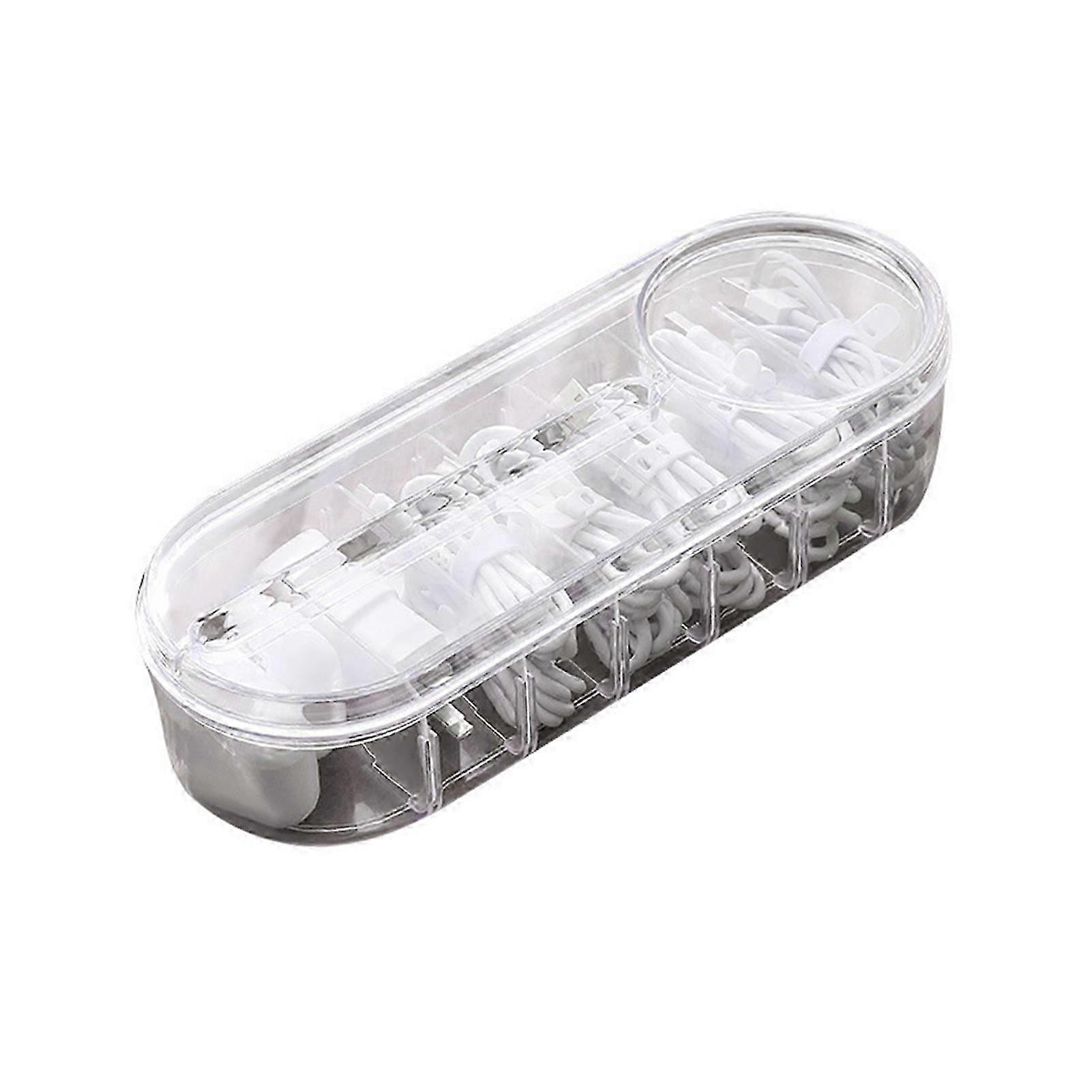 Cable Storage Organizer PP Clear with Multiple Compartments Lid Cord Organizer Box for Desktop