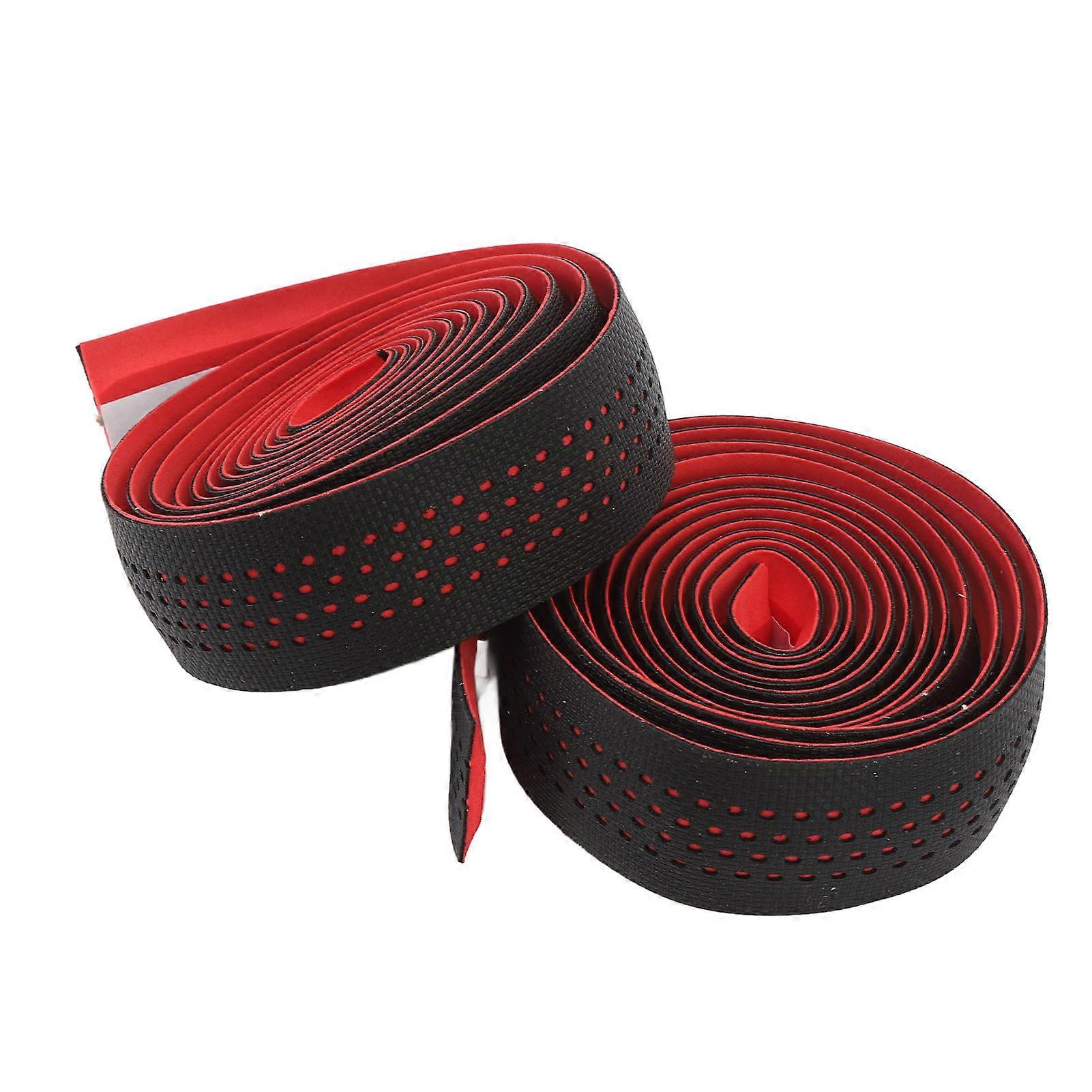 Handlebar Tape Silicone Grip Cycling Handle Wraps Non Slip Sweat Absorbent Dirty Resistant Winding Strap with Plugs Black with Red Bottom