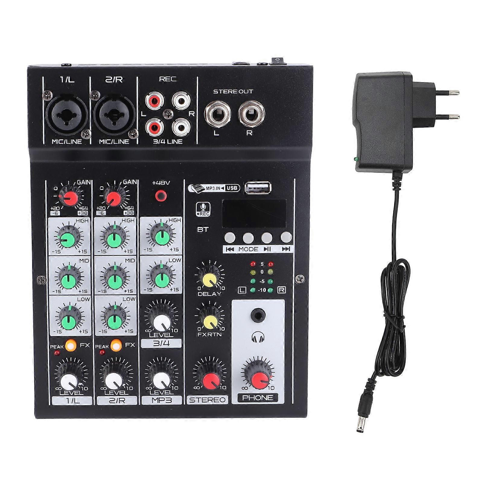 4 Channel Audio Mixer Bluetooth USB Display Professional Sound Mixer 100-240V Support Phone Karaoke EU Plug Durable Materials Advanced Control