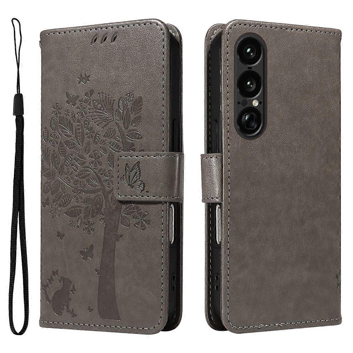 For Sony Xperia 1 VII Phone Case with Stand Cat Tree Pattern Leather Wallet Mobile Cover