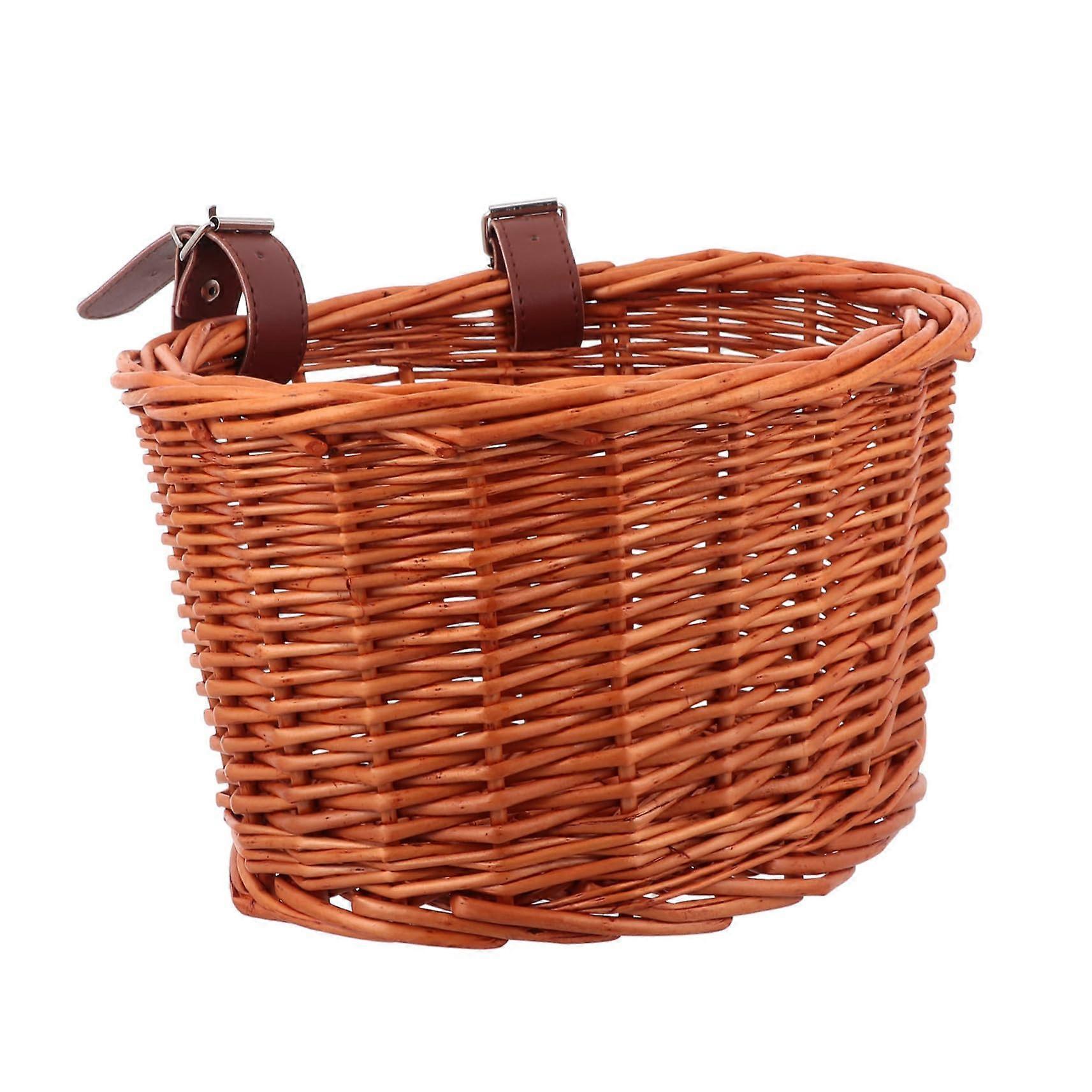 Handwoven Rattan Bicycle Basket for Handlebars, Durable Portable Honey Colour Wheel Basket for Adults, Bicycle Accessories