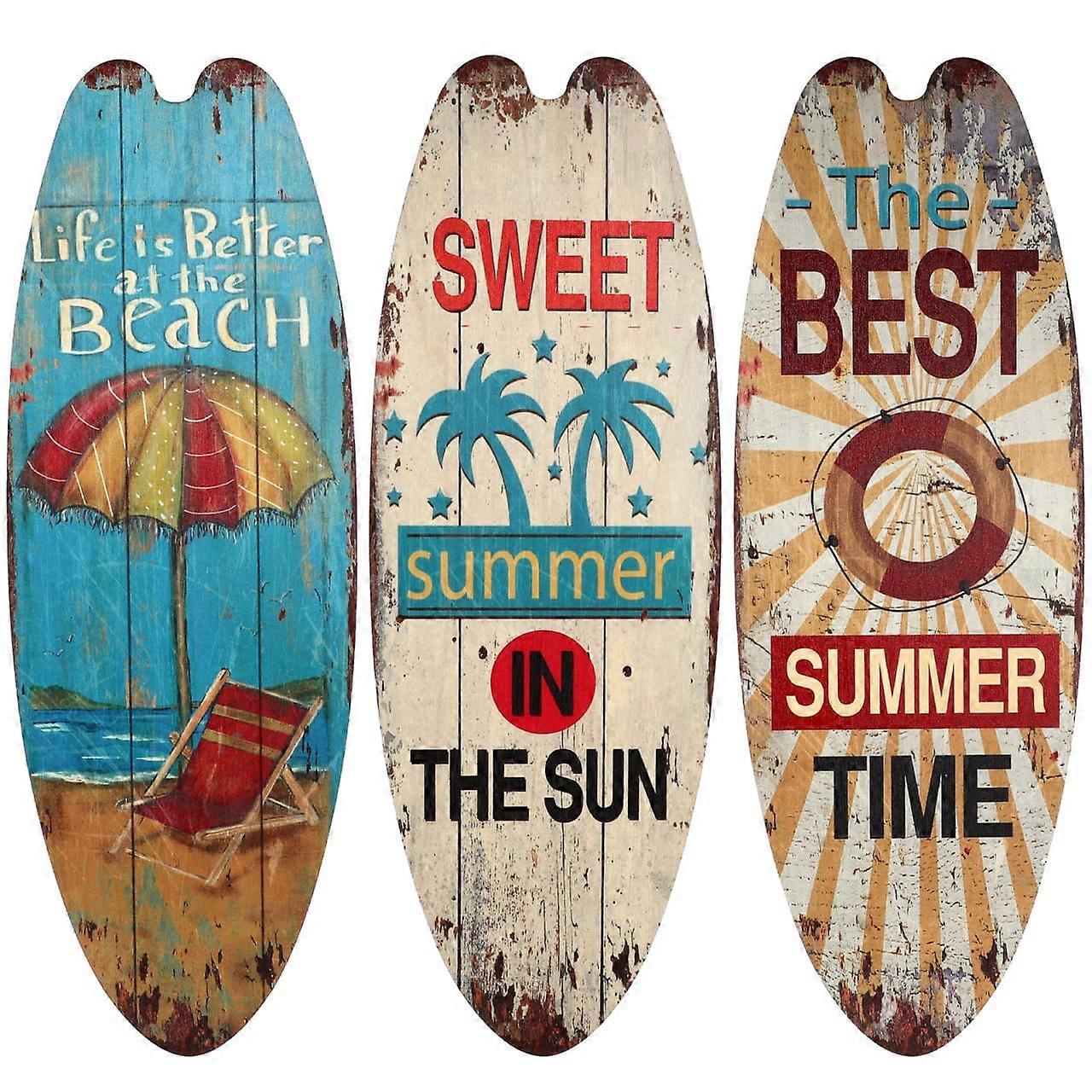 Pack of 3 Surfboard Signs, Beach Welcome, Tropical Bar, Surf Decoration