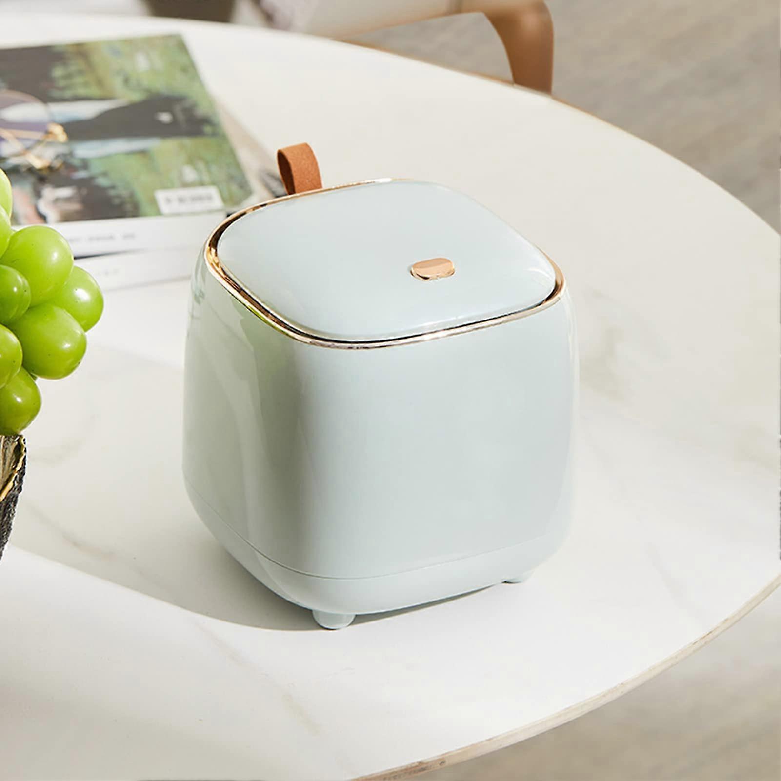 Desktop Trash Can Double Layer Symbol Smooth Surface Push Button Table Trash Can for Living Room (Light Green)