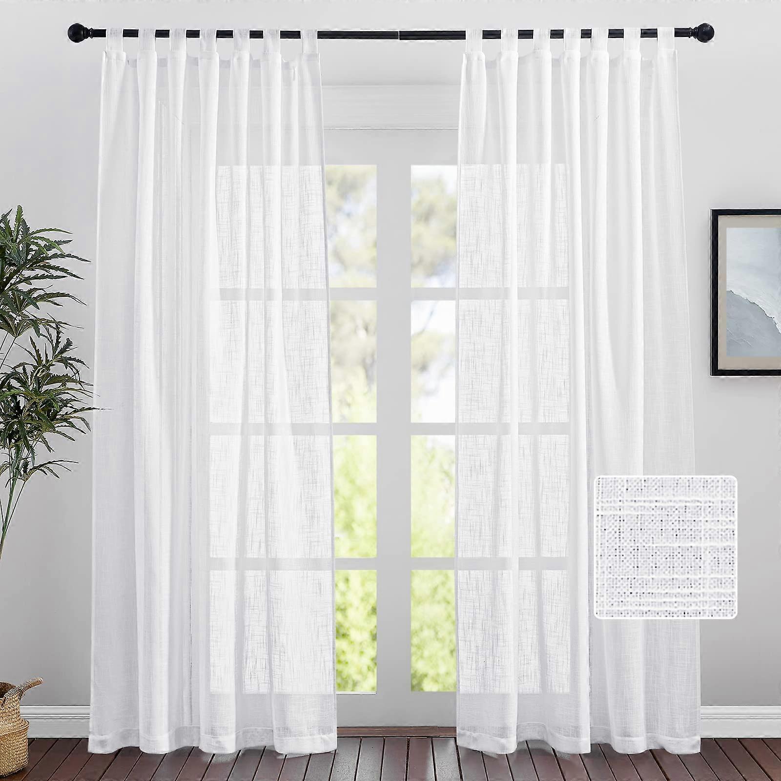 Wohnzimmer Tab Top Curta, 2er Set, weiß, halbtransparent, Leinenoptik