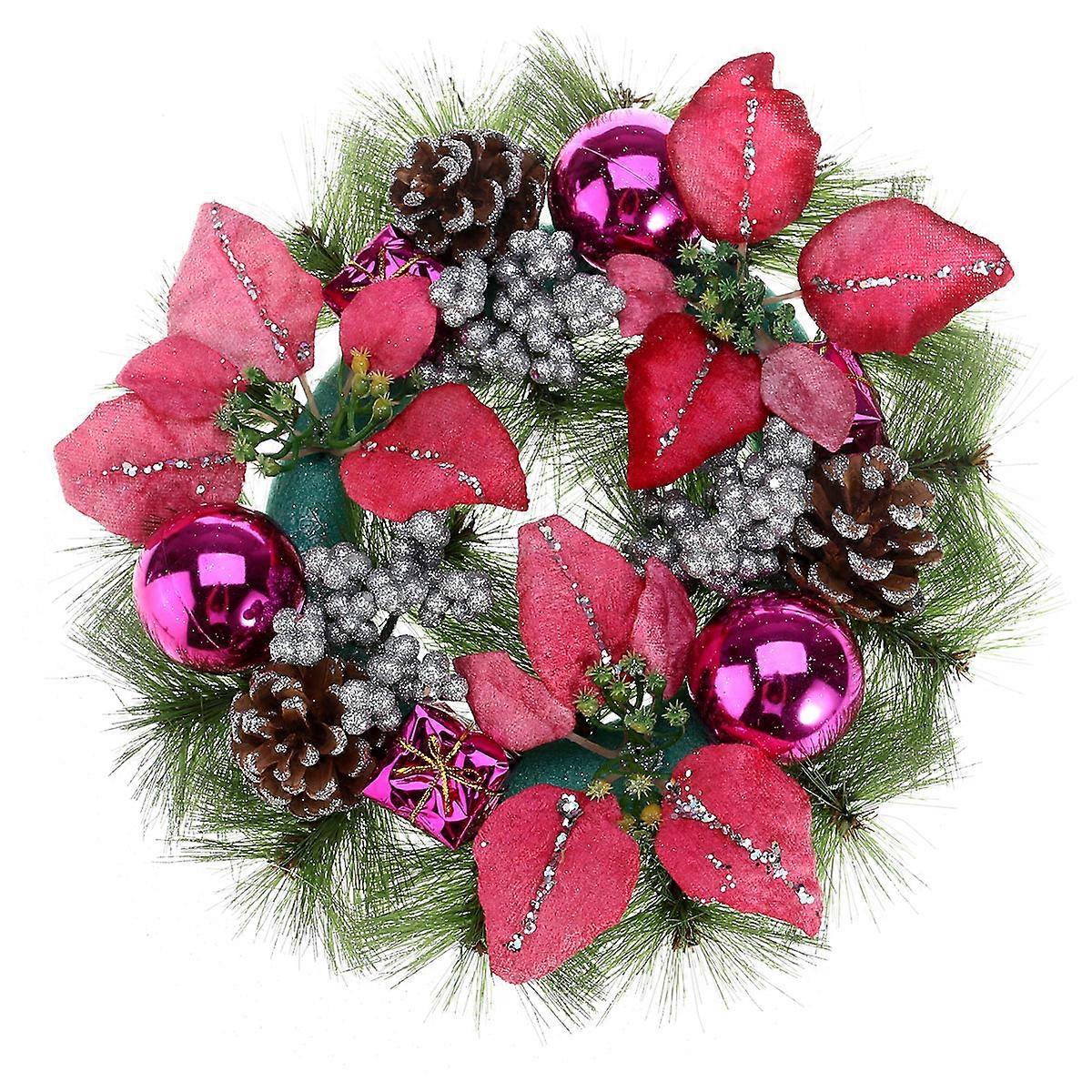 Front Door Wreath with Pine Needles and Pine Cones Rose Red 30cm for Christmas Tree and Party Decoration
