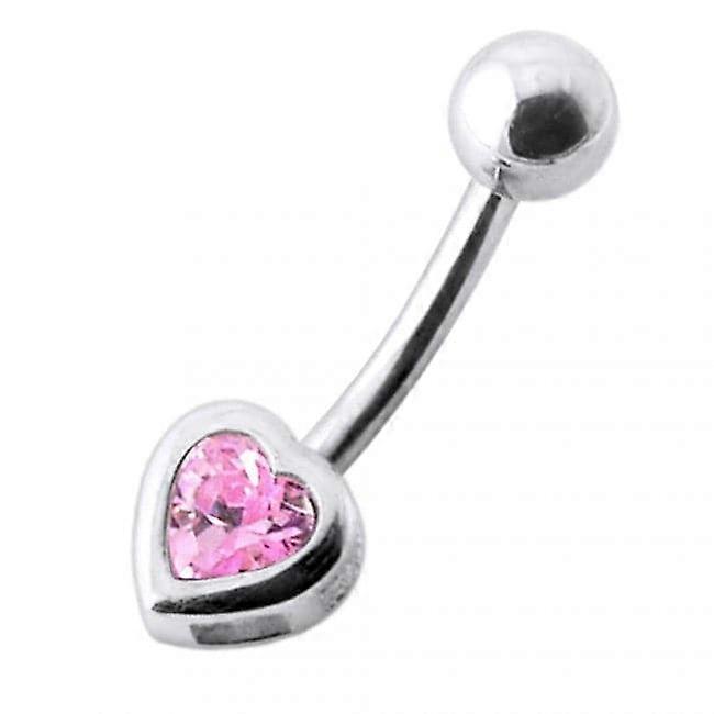 Jewelled Heart Silver Belly Ring