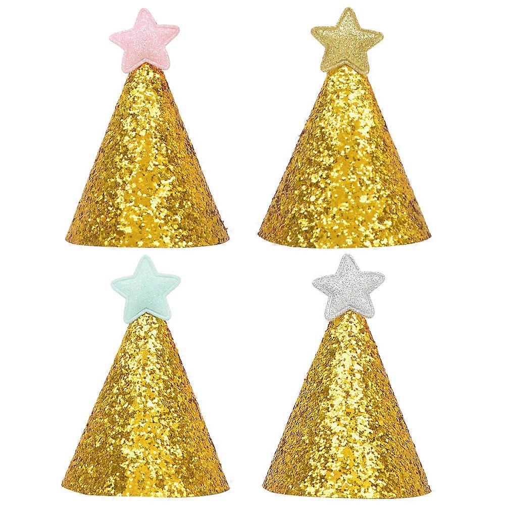 Party Hats for Kids Golden Glitter Hats with Elastic Chin Straps 4Pcs
