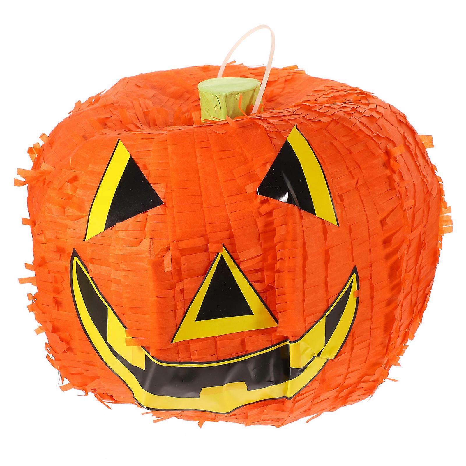 Fall Themed Pinata Pumpkin Design Halloween Decoration Treat Container Orange Paper 1Pcs