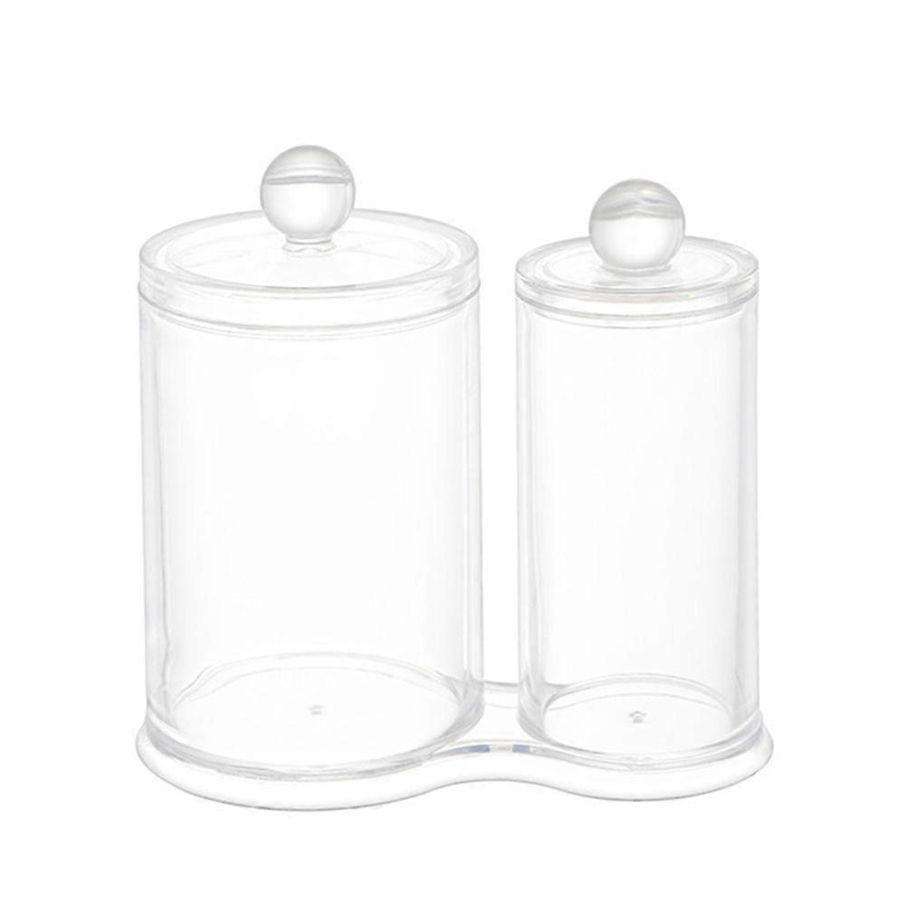Cotton Swab Dual Box Square Shape Double Compartment Design Storage Organizer for Desktop 1Pack