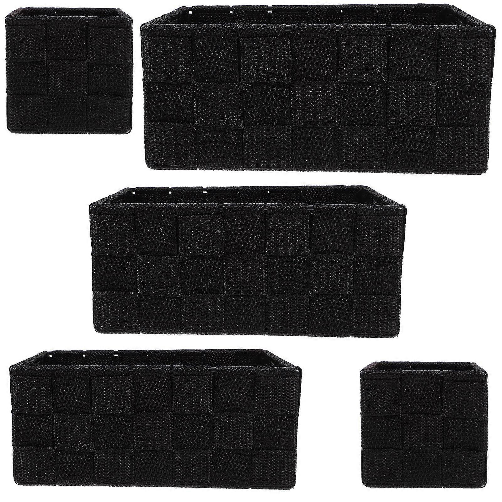 Basket For Bathroom Woven Organizer Bins Home Office Use Black Color Rectangular Shape Material 5Pack