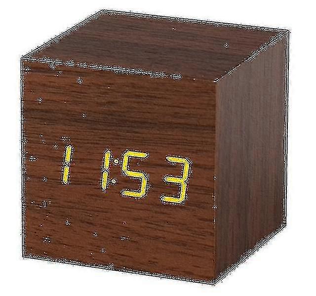 Cube LED Click Clock mit Soundaktivierung (Uhrzeit, Datum, Temperatur) - Braun Gelb