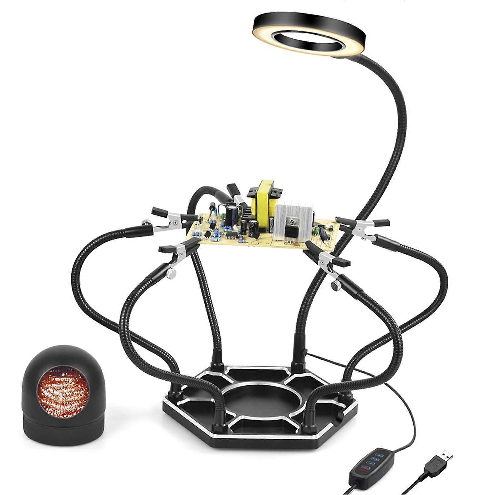 LED Magnifying Glass with Adjustable Arm, Metal Base, and Soldering Tip for Electronics Repair