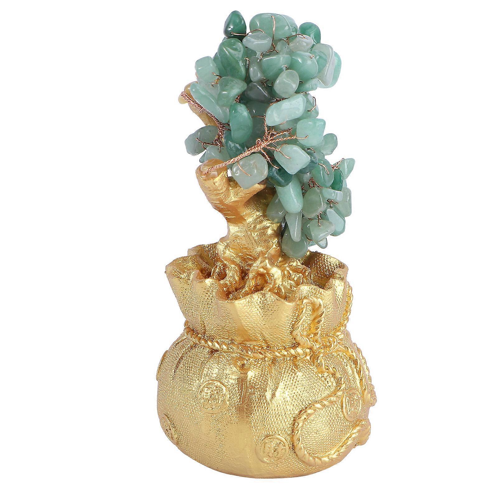 Artificial Money Tree Bonsai Style Crystal Tree Wealth Luck Feng Shui Ornament Home Decor Green 1Pack
