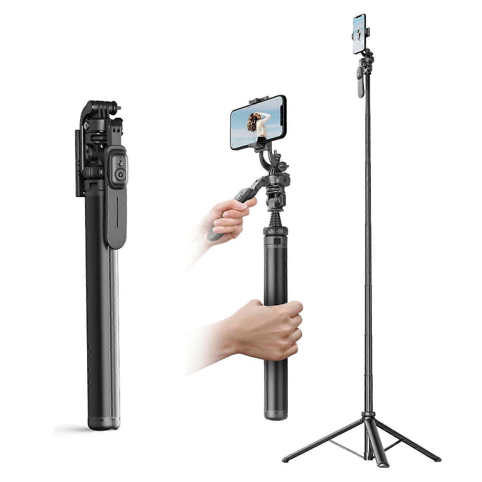 Adjustable Selfie Stick, Multifunctional, Portable Stabilizer with Aluminum Alloy Rod, 360° Rotatable Ball Head (Black)