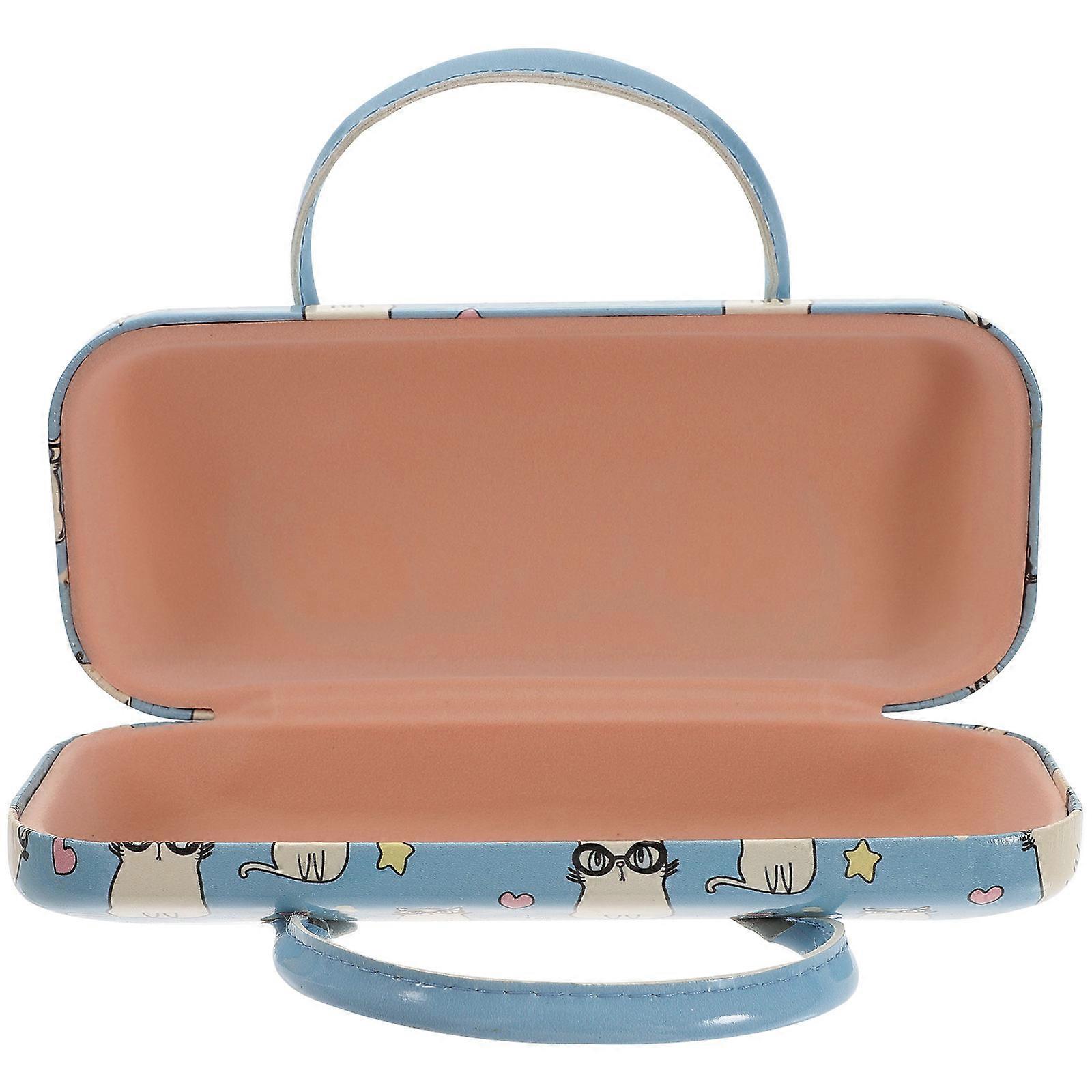 It seems like you're referring to a product description for a **portable Pu eyeglasses case** featuring a **cartoon cat heart pattern**, designed for