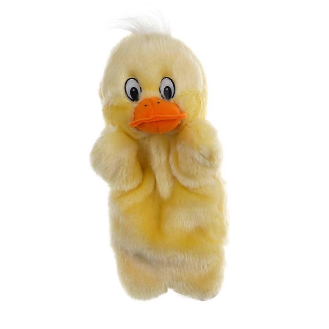 Duck hand puppet for kindergarten performances, parentchild toys, fluffy storytelling glove, yellow, 27cm