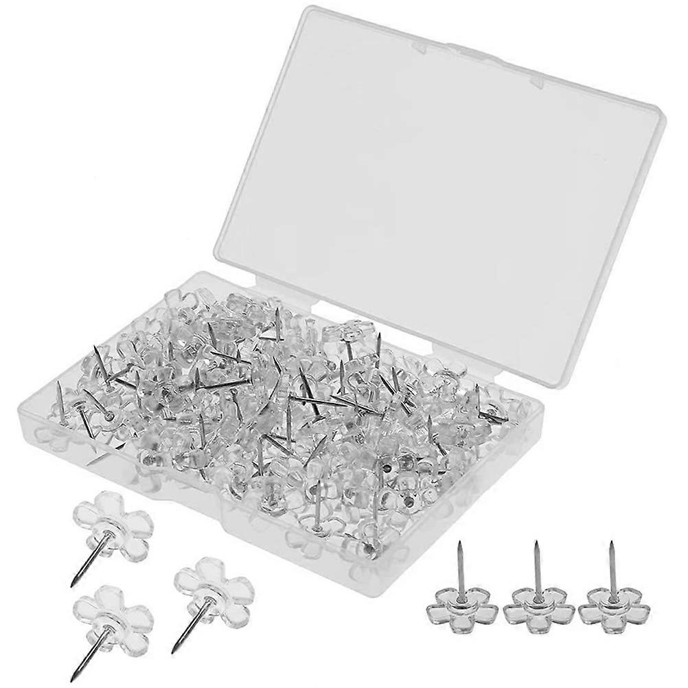 Transparent Flower Push Pins (100pcs) – Replaceable Thumbtacks for Cork Boards, Office Use, Crafts, Photos & Maps