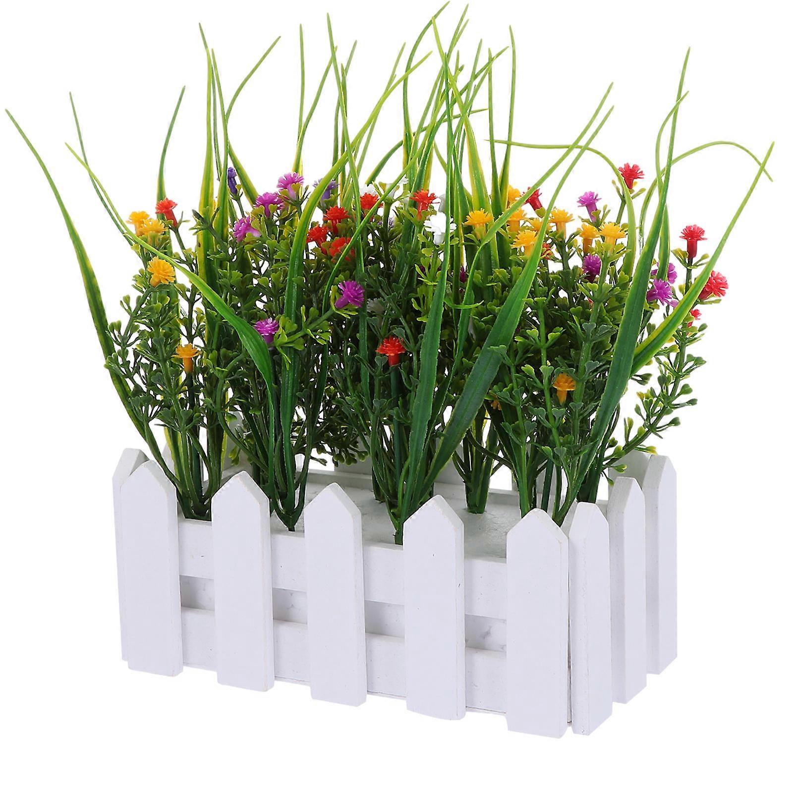 Artificial Flower with Fence for Decoration Accent Assorted Color Synthetic Material