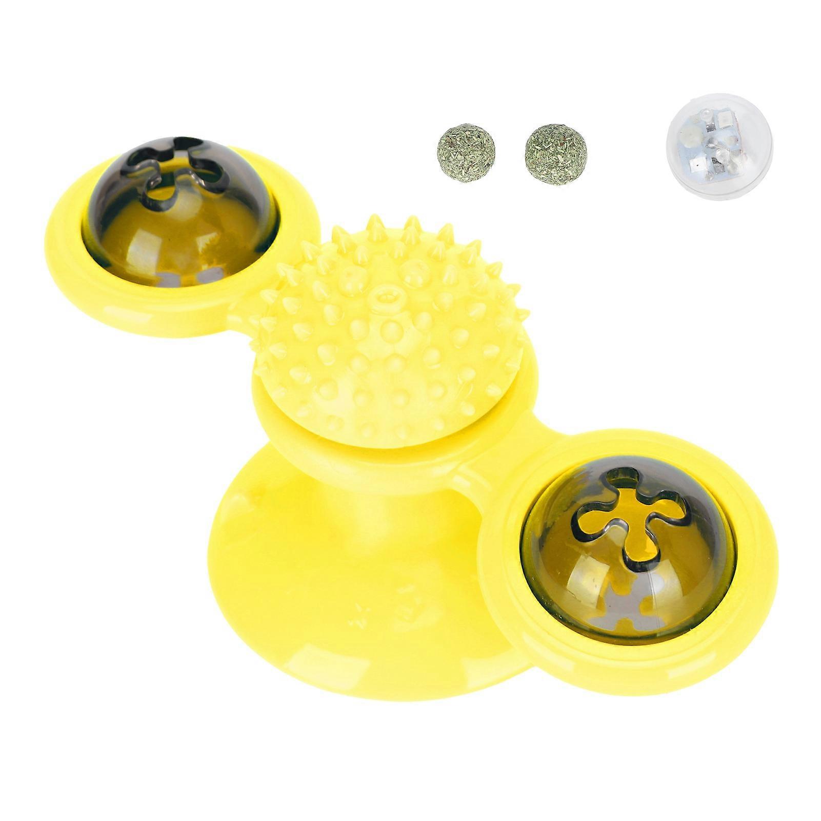 Turntable Interactive Cat Toys Rotatable Windmill Teasing Toy with LED and Catnip ball