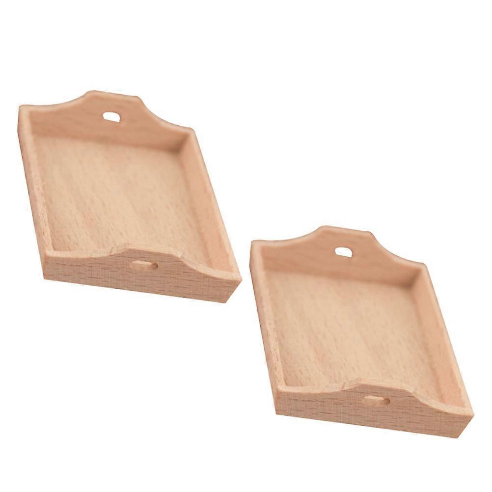 Mini Tea Tray for Decoration Beige Synthetic Material Lightweight Realistic Design Great for Playhouse Adornment 2pcs