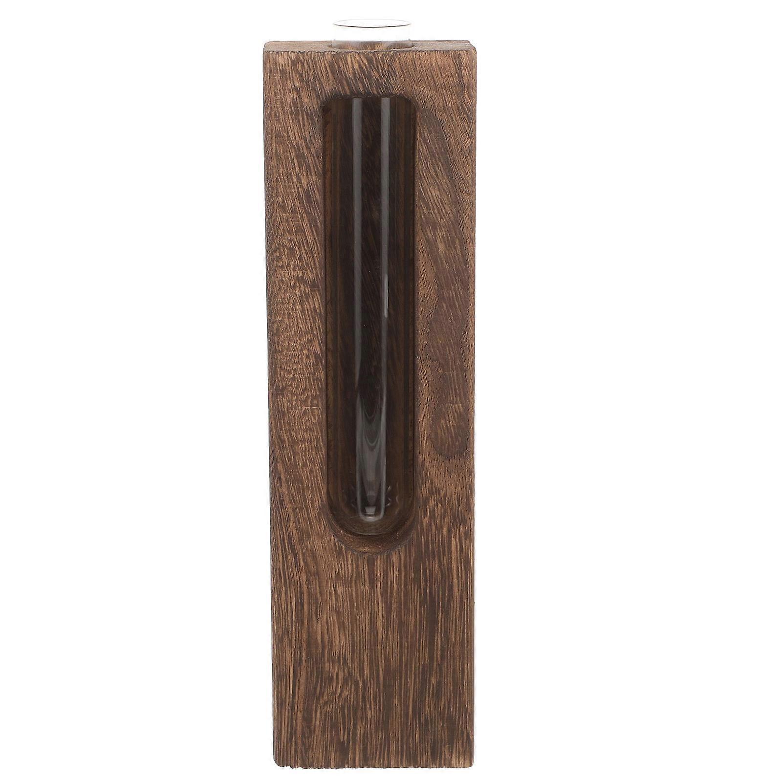 Unique Flower Vase Wall Mounted Wooden Vase Home Office Decorative Vase Coffee Color 28.5X7.7CM 1Set