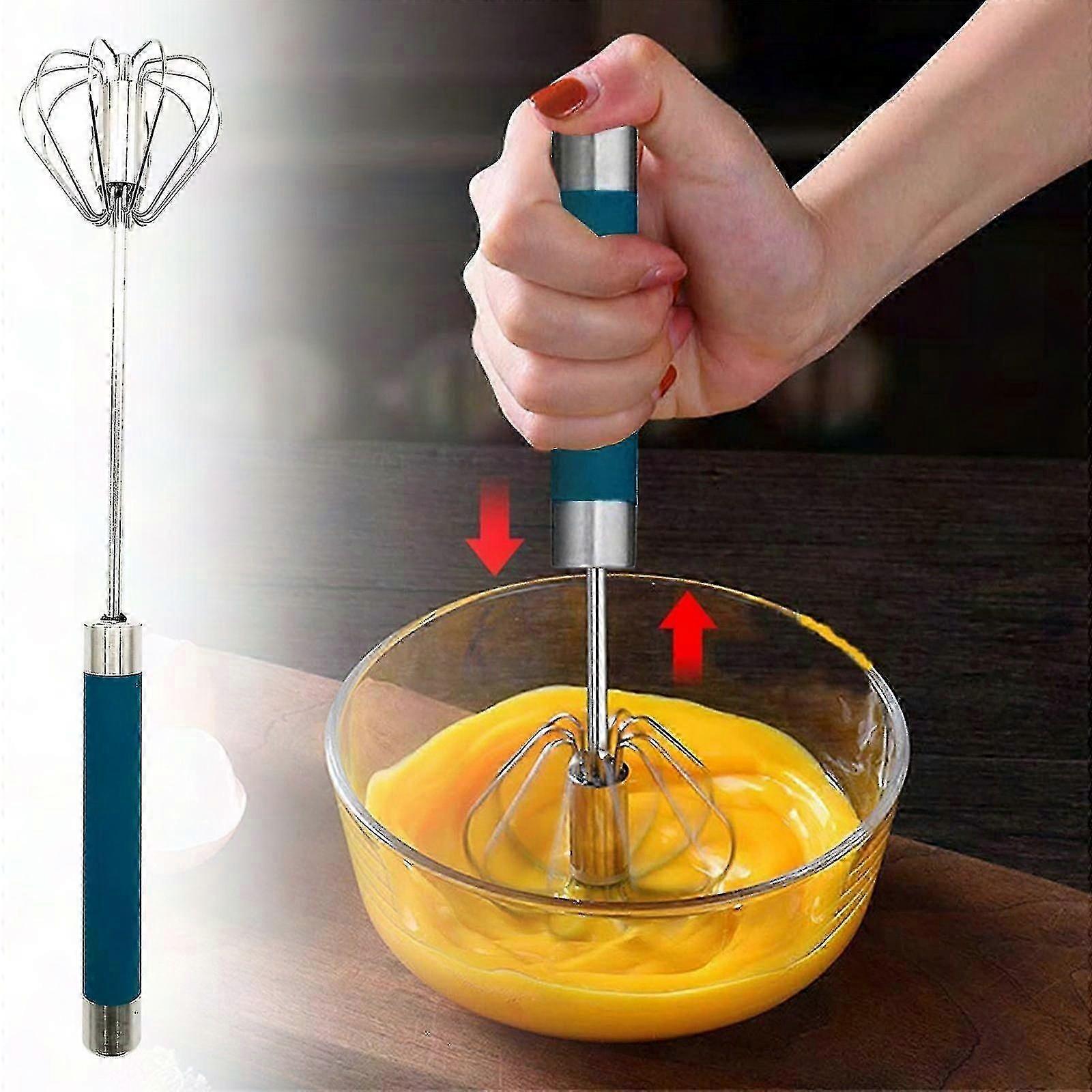 Semi-Automatic Handheld Stirring Tool for Mixing, Stainless Steel Whisk with Rotary Push Function