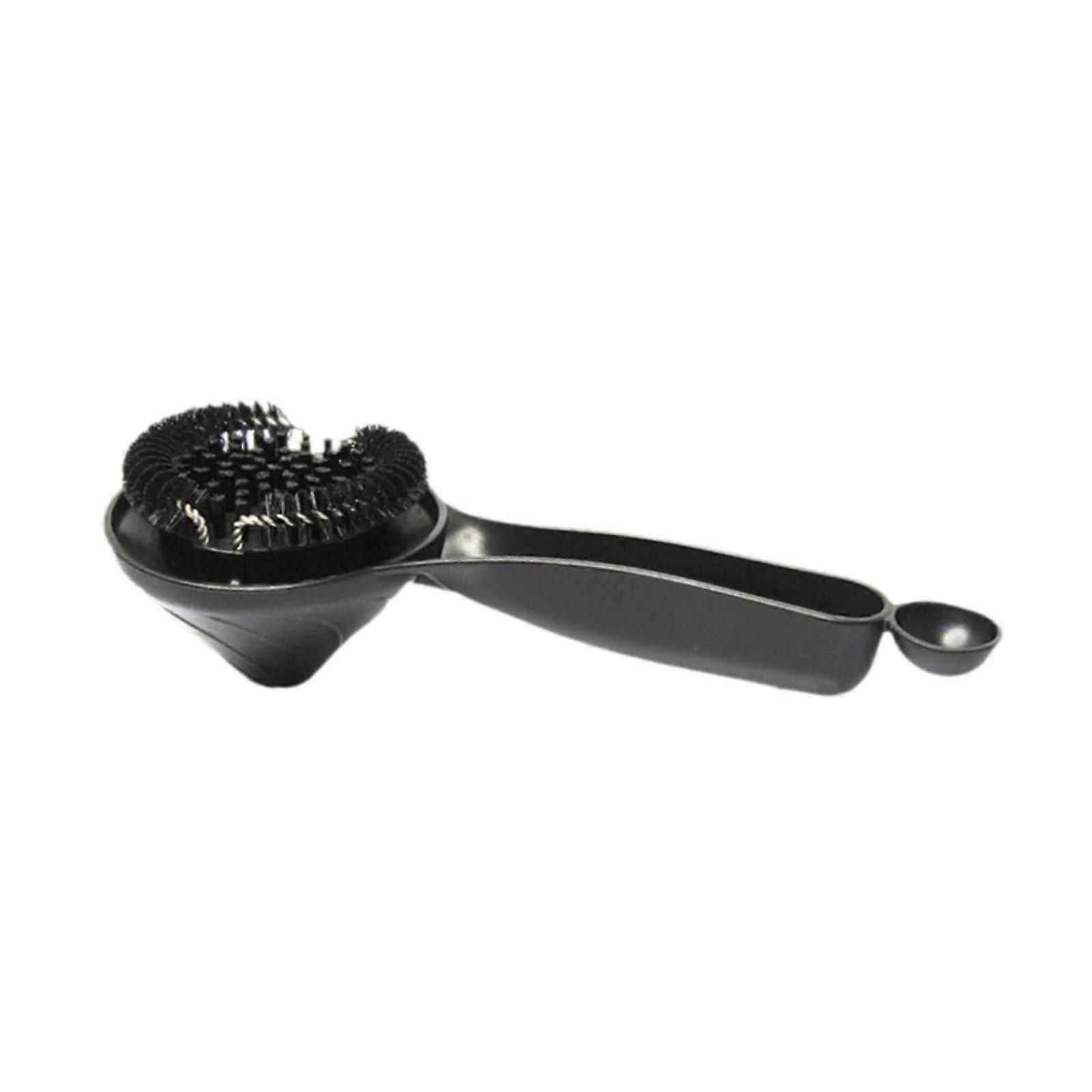 Espresso machine cleaning brush for 58 mm group head, portable and sturdy, with scoop for easy cleaning.