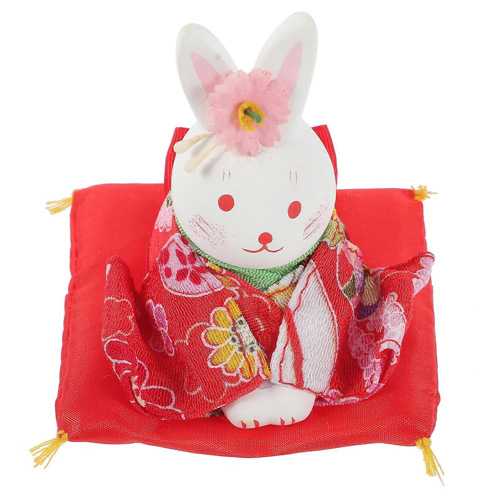 Rabbit Statue Rabbits Decor Miniature Decoration For Car Japanese Style Red Color 3.14x3.14x3.14in Home Decor 1Pack