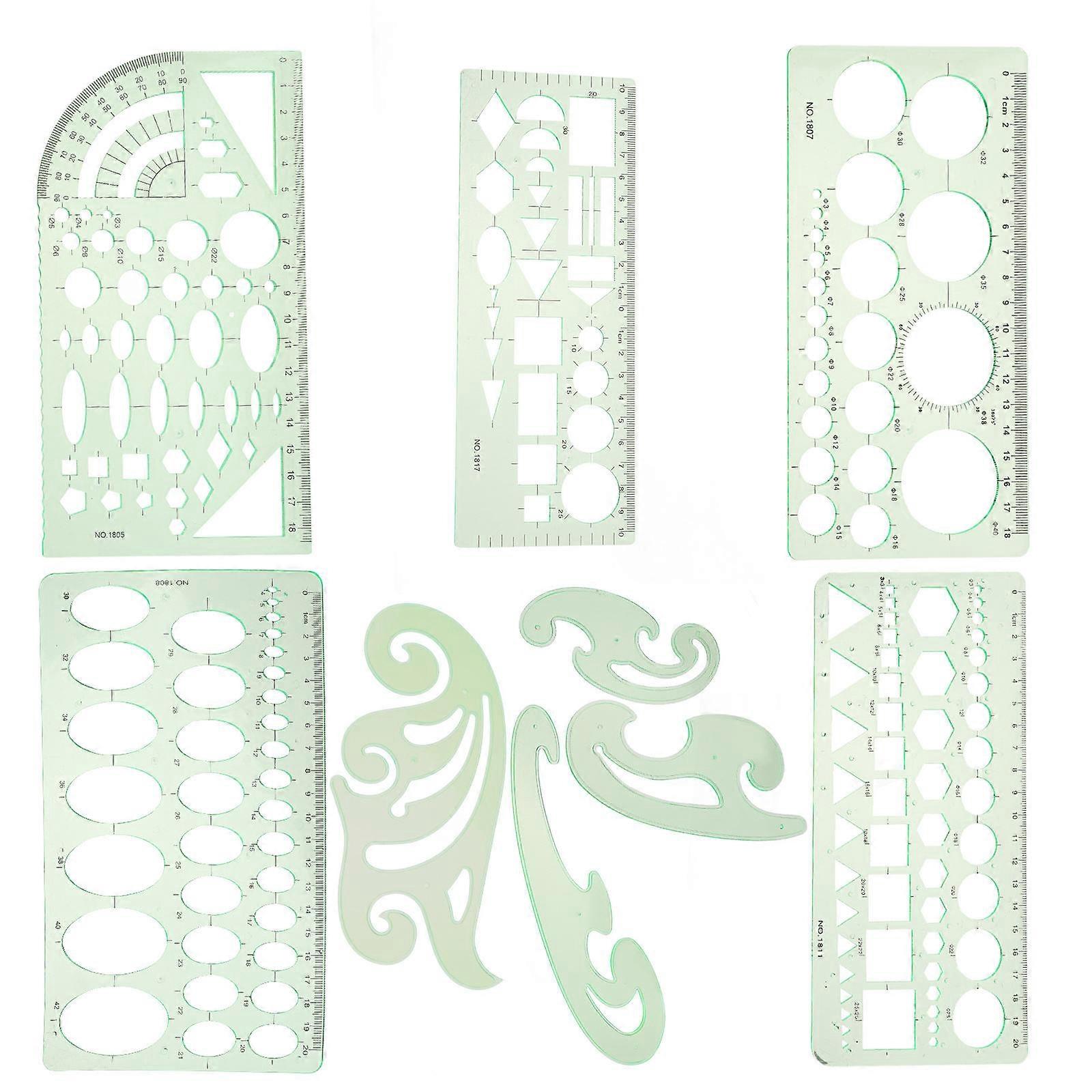 9 Piece Geometric Drawing Templates Set – Plastic Stencils for Crafts, Art, and Architecture – Assorted Shapes for Easy Design and Drafting
