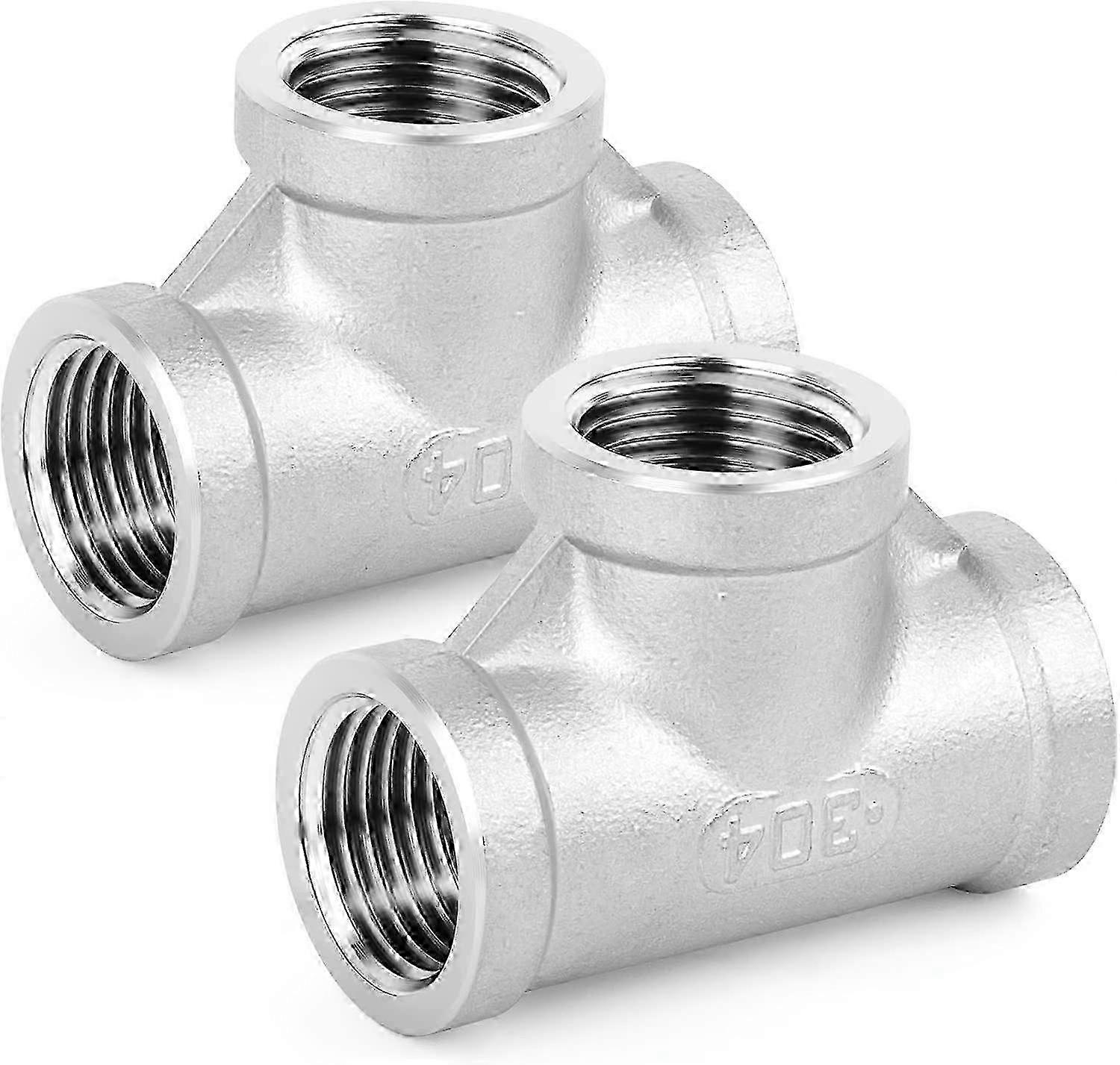 2pcs Stainless Steel Tee Pipe Fittings, 1/4" x 1/4" x 1/4" 39mm Female Pipe Fittings1