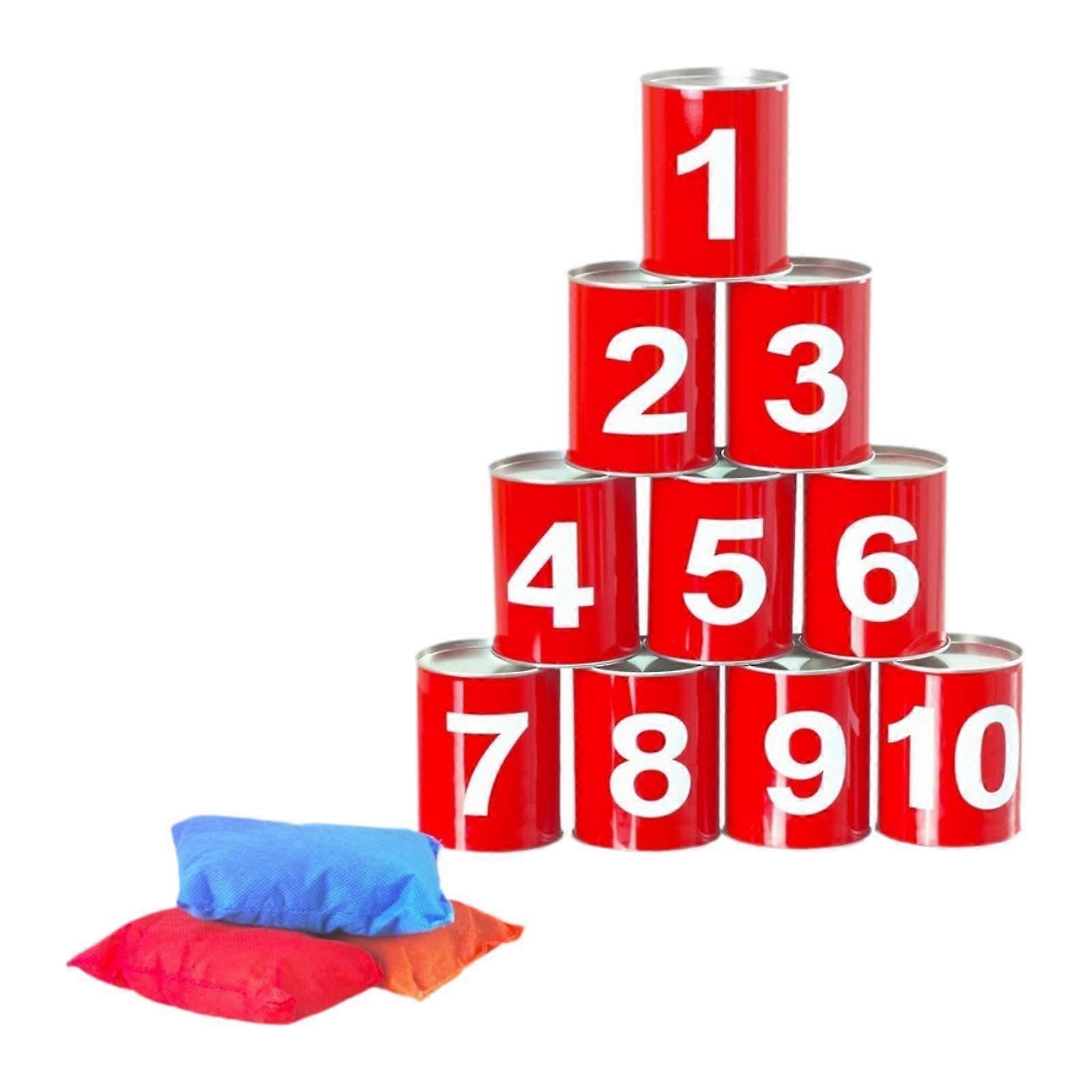 Bean Bag Toss Game Set with Knockdown Cans for Outdoor Activities and Courtyard Fun, Includes 8 Balls and Carry Bag