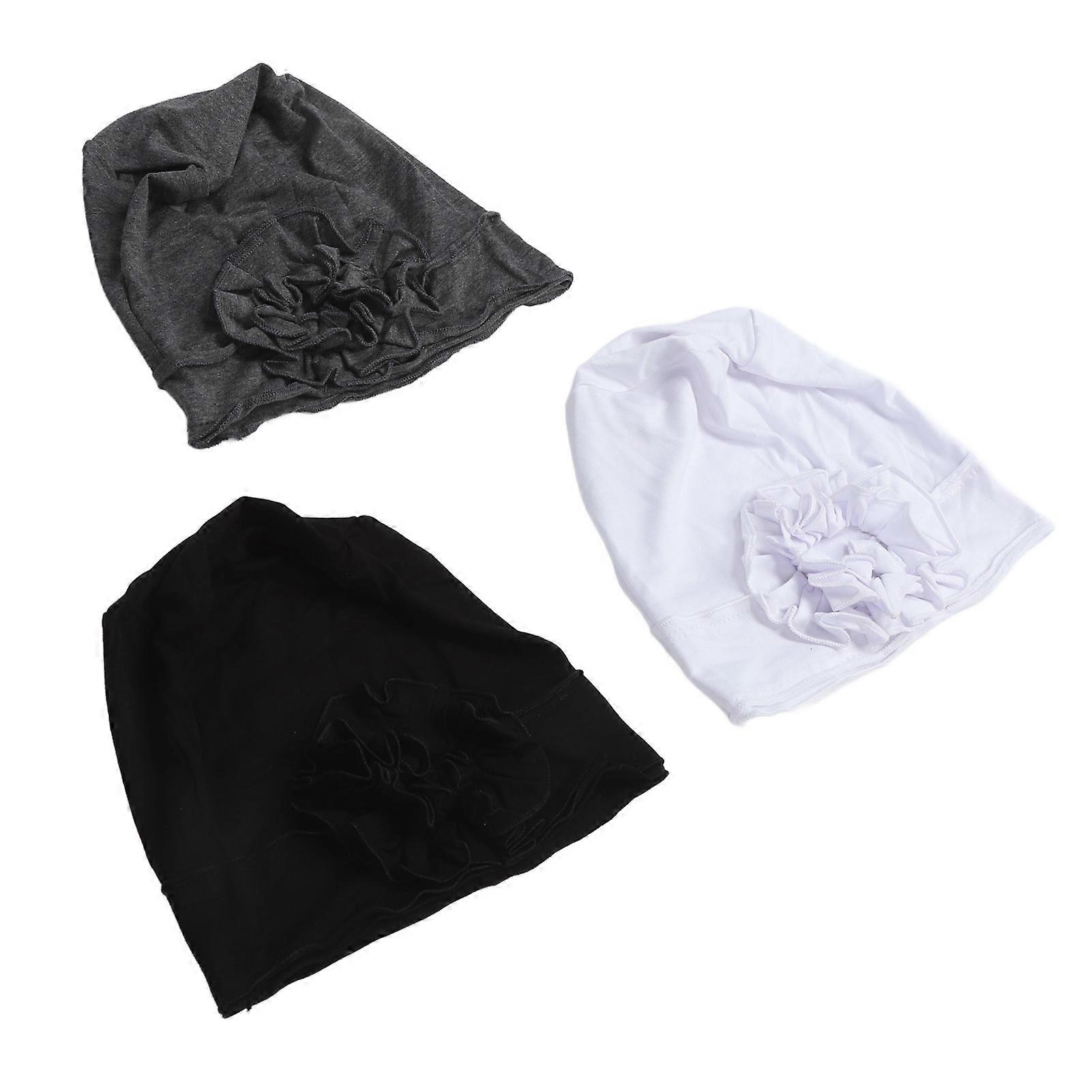 Women Turban Flower Cap Balck White and Gray Pure Color Modal Soft Hair Lossing Head Wrap for Work Travel