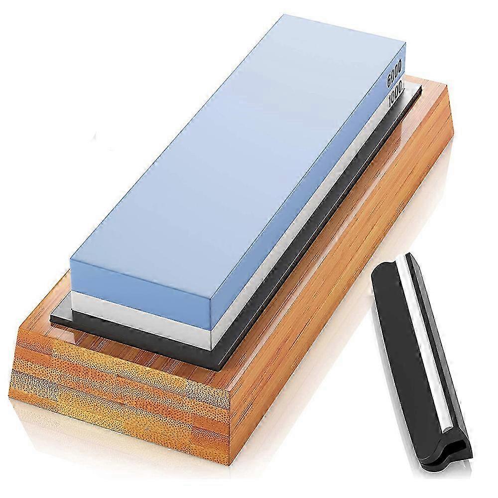 Premium Whetstone Knife Sharpening Stone with 2 Side Grit 1000/6000 - Non-Slip Bamboo Base & Angle Guide for Perfect Edge Precision