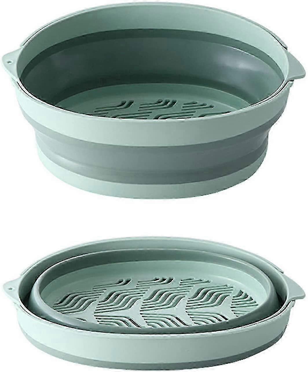 2-in-1 Collapsible Silicone Large Bowl Fruits Strainer Sets,green