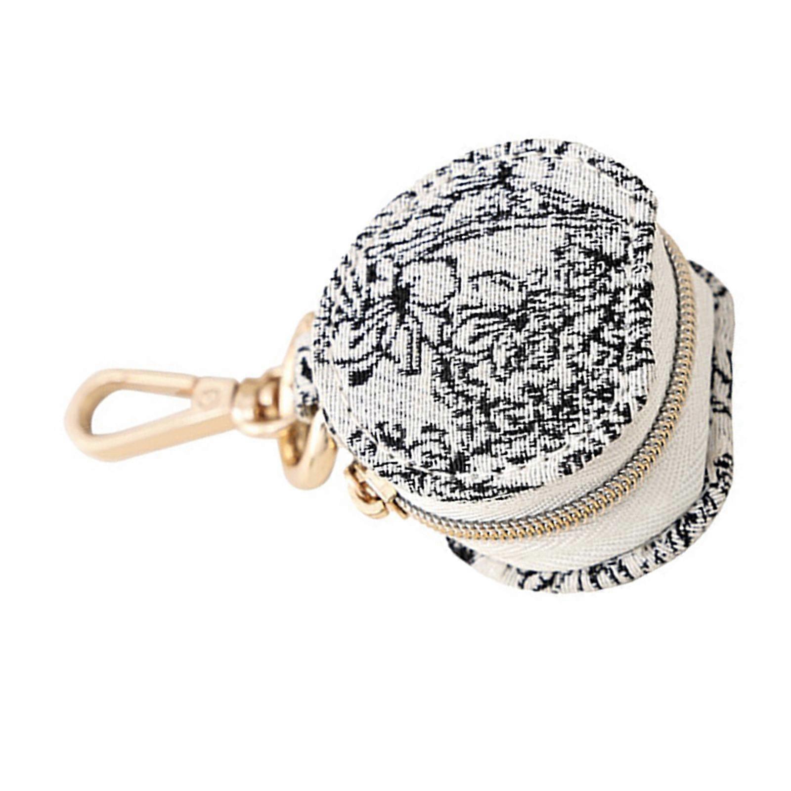 Travel Friendly Keychain Jewelry Box Ring Organiser Soft Lining Protective Case With Elastic Pockets For Daily Use  Black lines on white