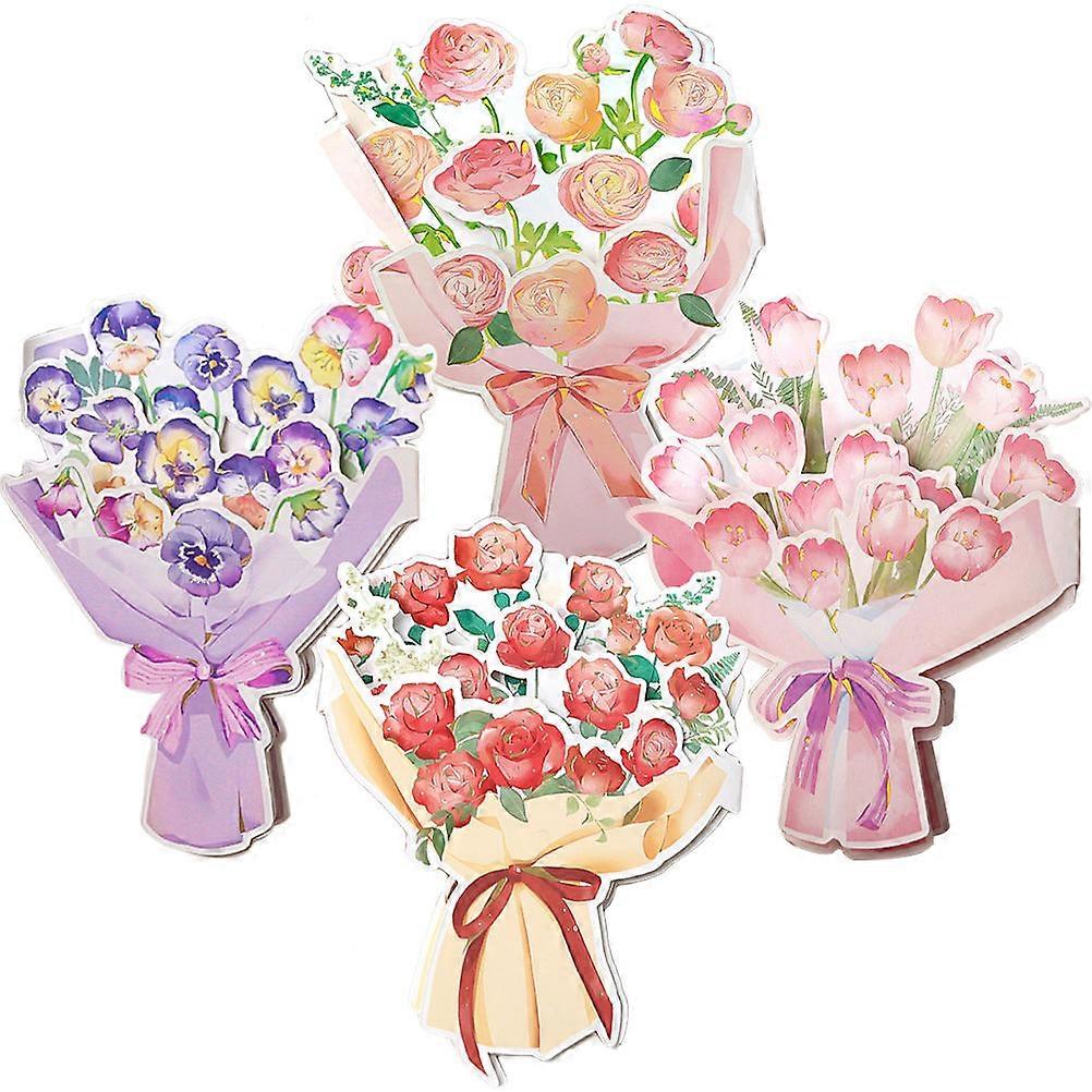 Flower Bouquet Card Material Envelope Size About 15.00X11.80X0.10cm Birthday Card 4 Sets