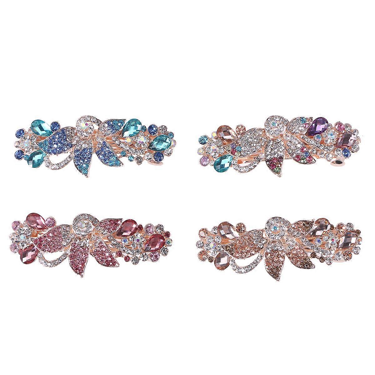 Women's Assorted Color Alloy Hair Clips with Crystals and Heart Design for Decoration 4 Pieces