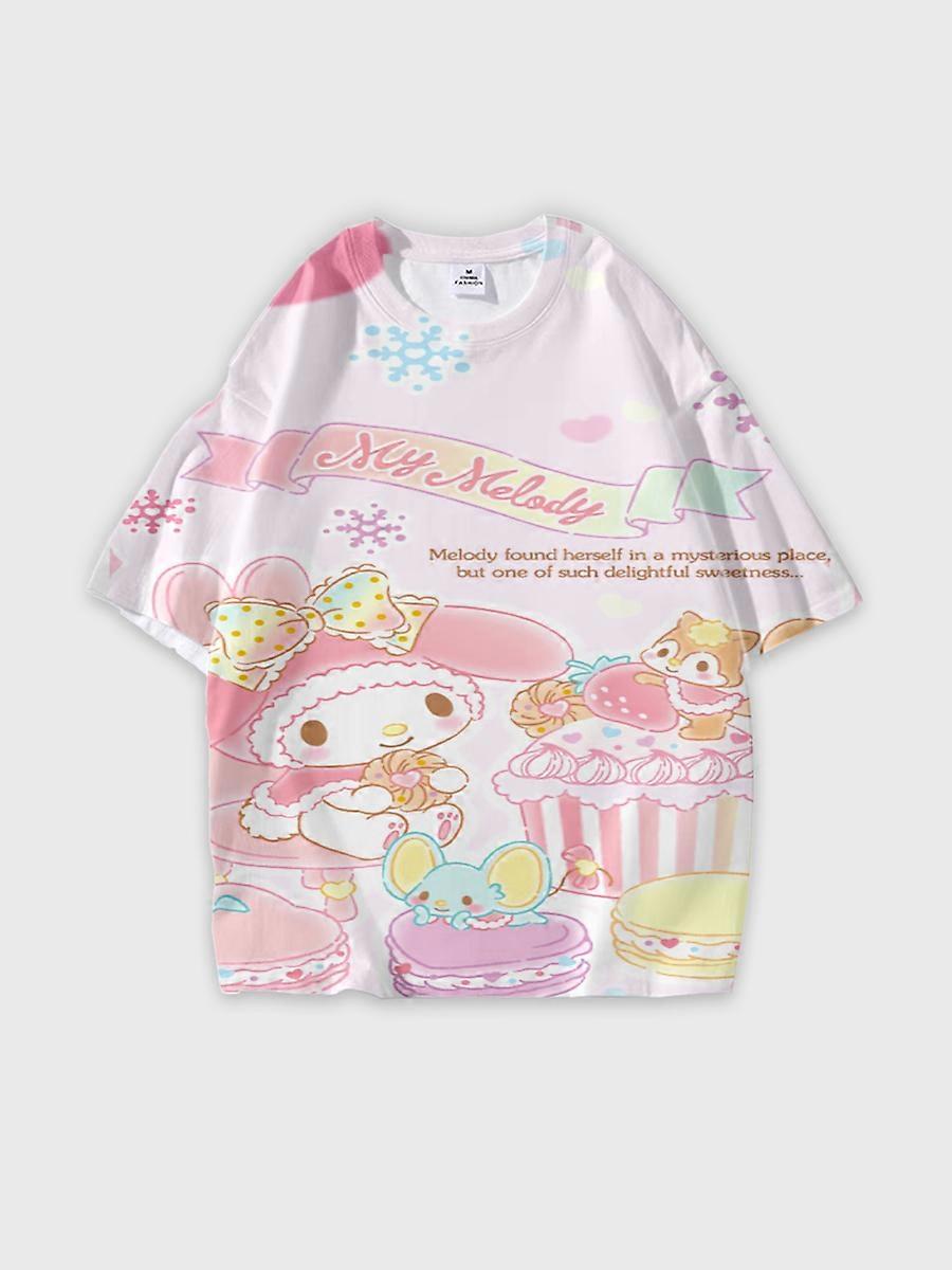 T-shirt girocollo Cartoon Pattern manica corta sciolta M219